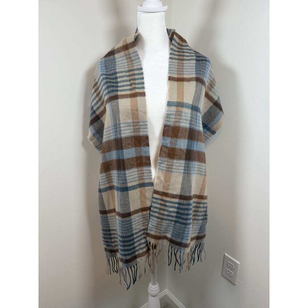 Plaid Scarf 100% Cashmere Made In Scotland Tartan Plaid Blue Tan Brown